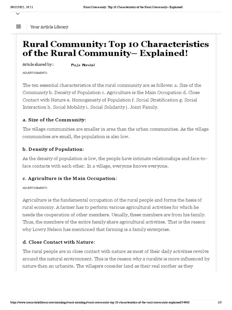 Characteristics of Rural Communities | PDF | Caste | Social Stratification
