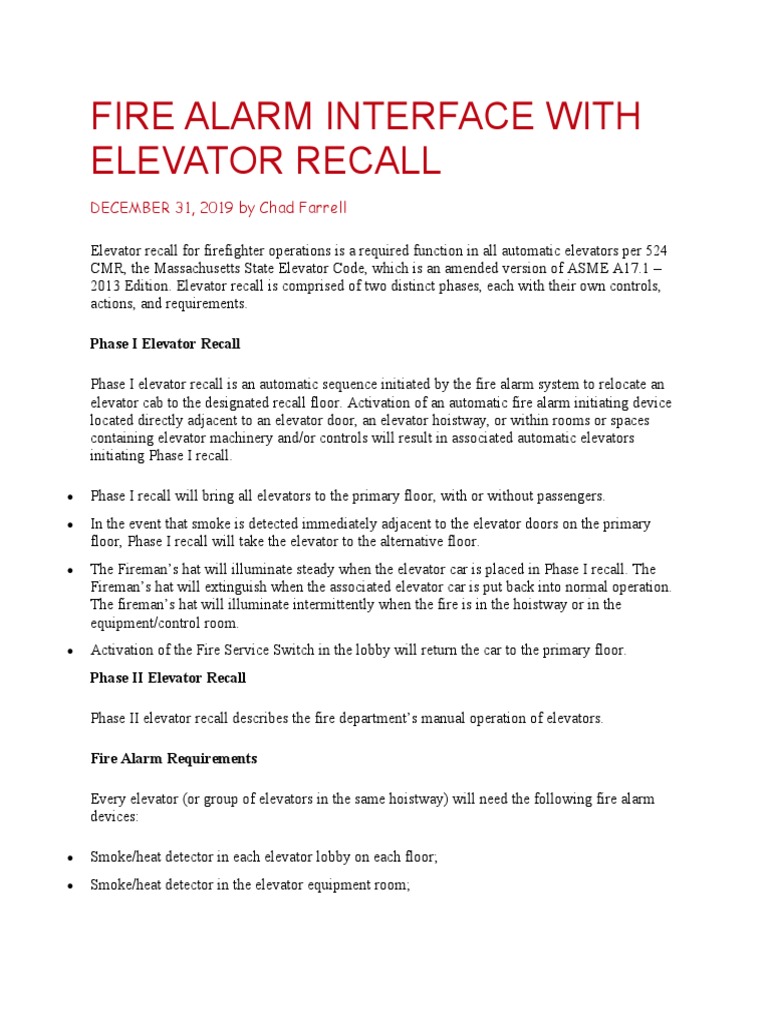 Elevator Recall Fire Alarm Requirements | PDF