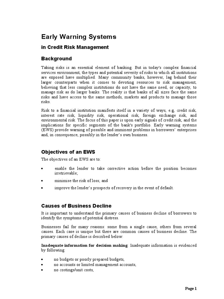 Early Warning Systems PDF Loans Debt