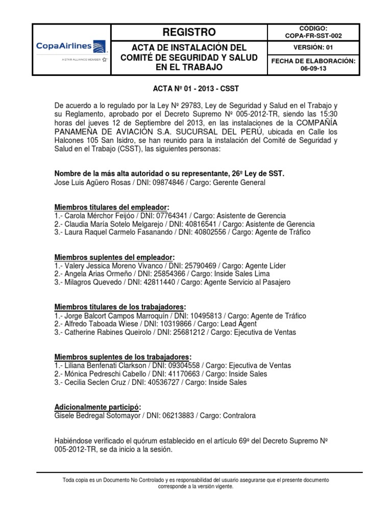 COPA-FR-SST-002 - V01 Acta de Instalacion Del CSST - 2013 | PDF | Gobierno