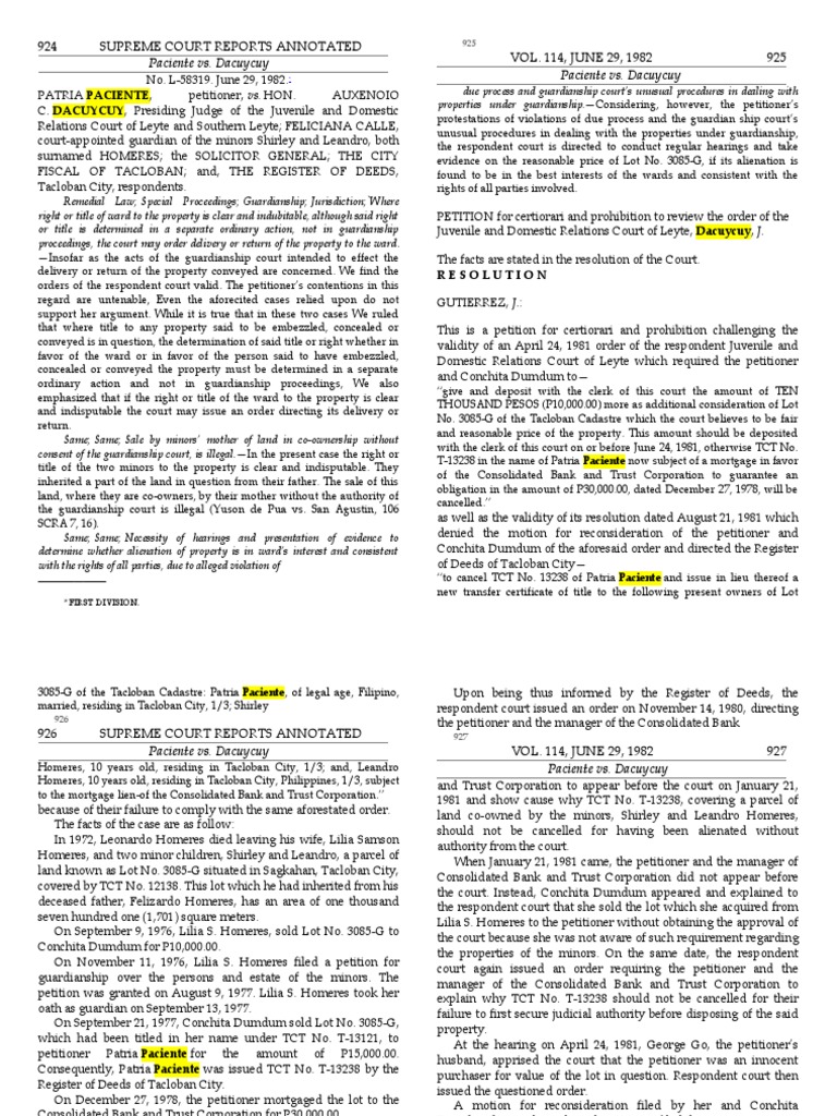 Guardianship Dispute: Paciente vs. Dacuycuy | PDF | Legal Guardian | Deed