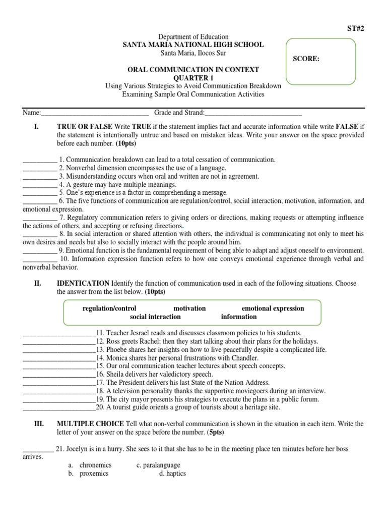 ORAL COMMUNICATION TEST QUESTIONS WITH ANSWERS PDF visual data 2