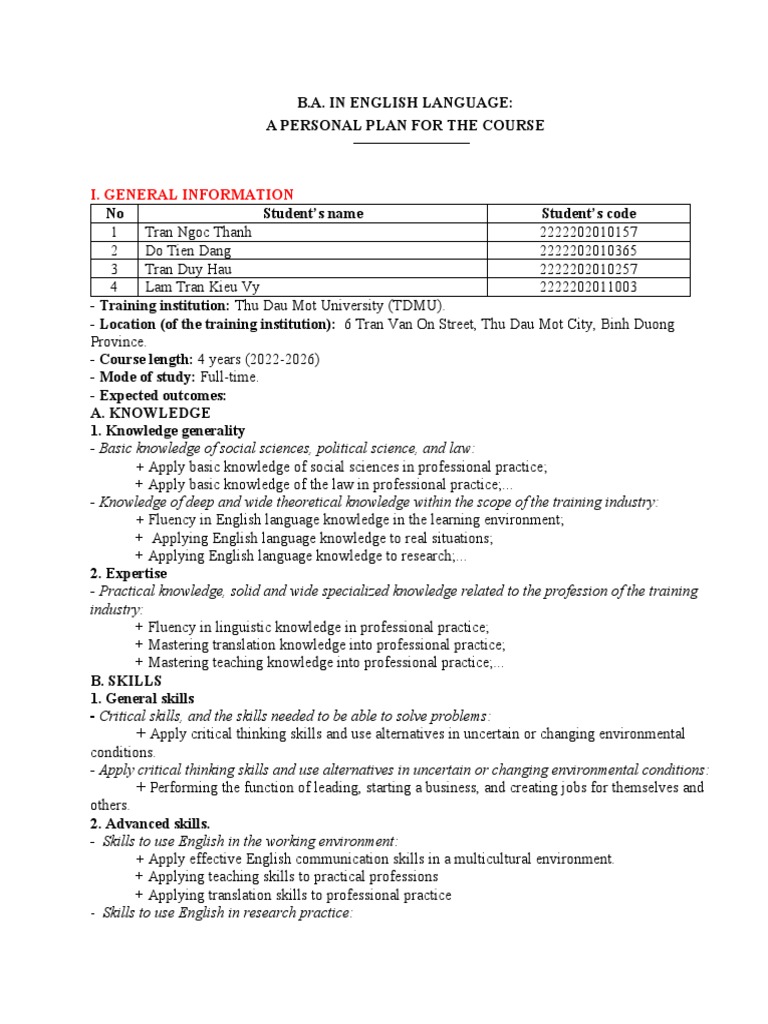 English BA Course Plan | PDF | Academic Degree | English As A Second Or ...