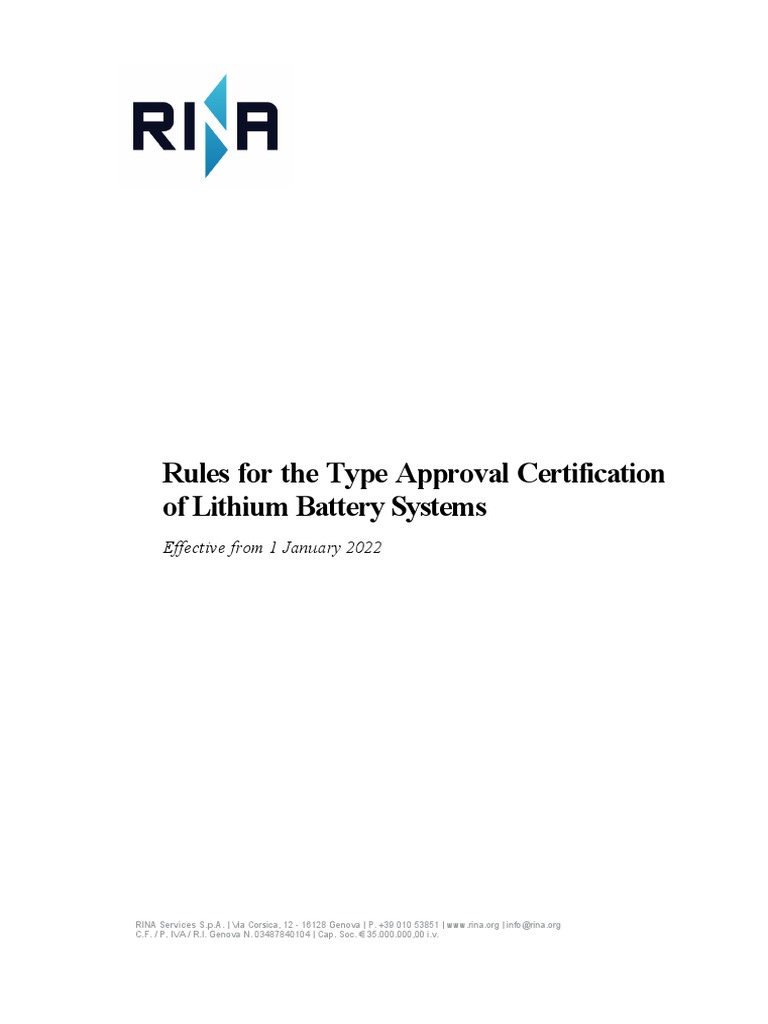 RINA Type Approval for Lithium Batteries | PDF | Finance & Money Management