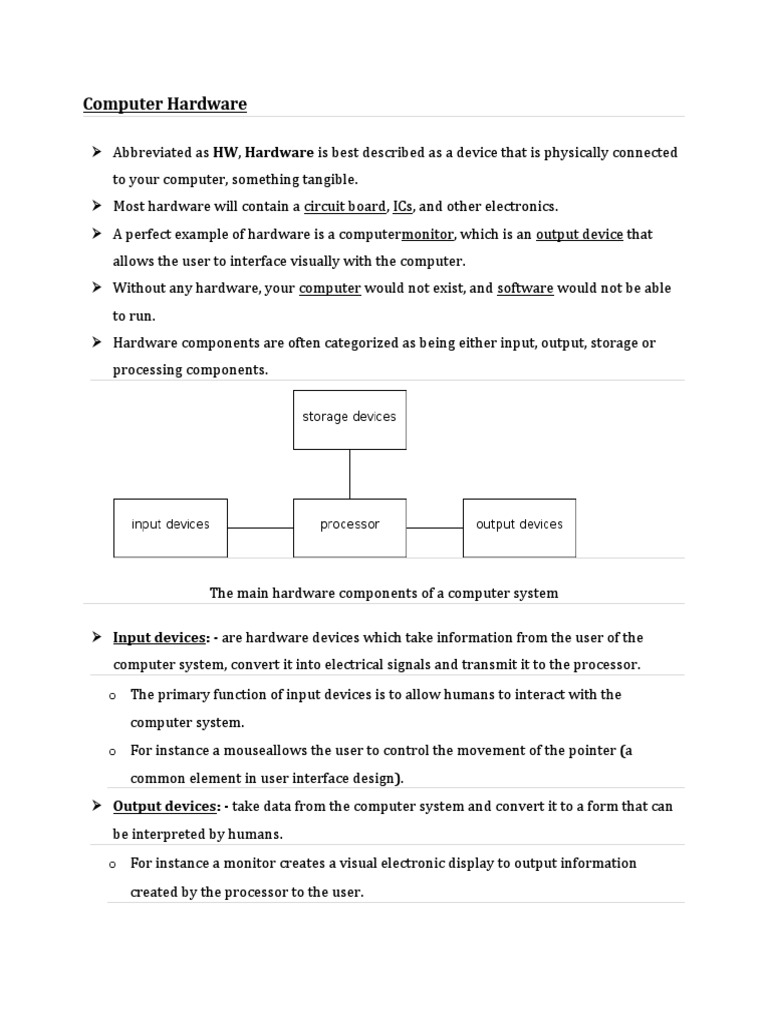 01 Hardware & Types of Hardware PDF Computer Hardware Input/Output