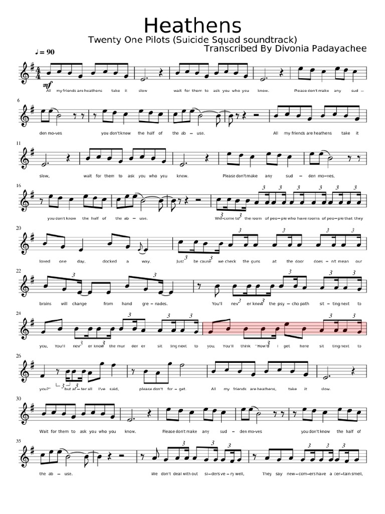 Heathens Sheet Music For Violin Download Free in PDF or MIDI | PDF
