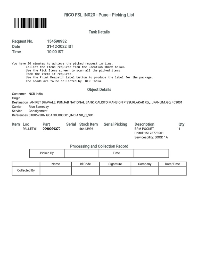 Print Pick List 31 PDF