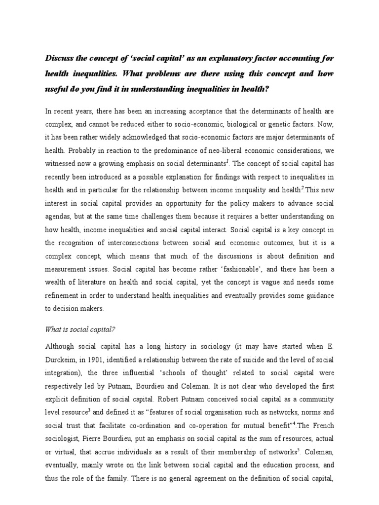 Social Capital and Health Inequalities | PDF | Social Capital ...