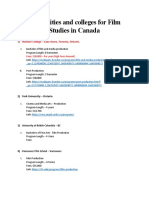Universities and Colleges For Film Studies in Canada