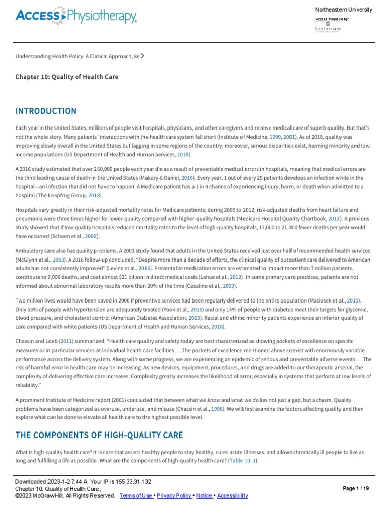Chapter 10 - Quality of Health Care | PDF | Surgery | Cardiac Surgery