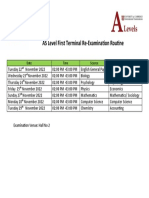 AS Level First Terminal Exam Timetable and Subjects