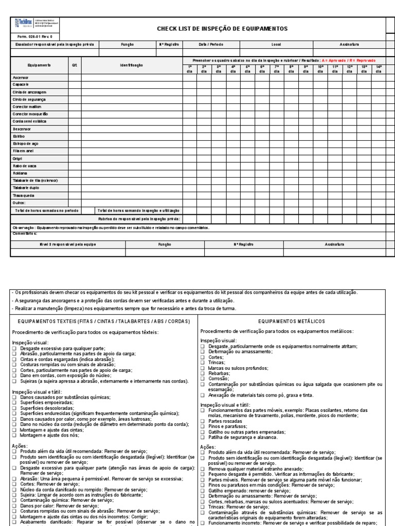 Check List de Inspeção de Equipamentos Diário | PDF | Vestir-se | Corrosão