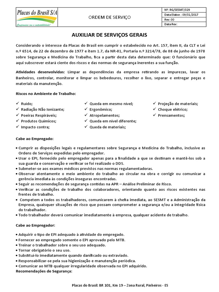 Segurança e Deveres do Auxiliar Geral | PDF