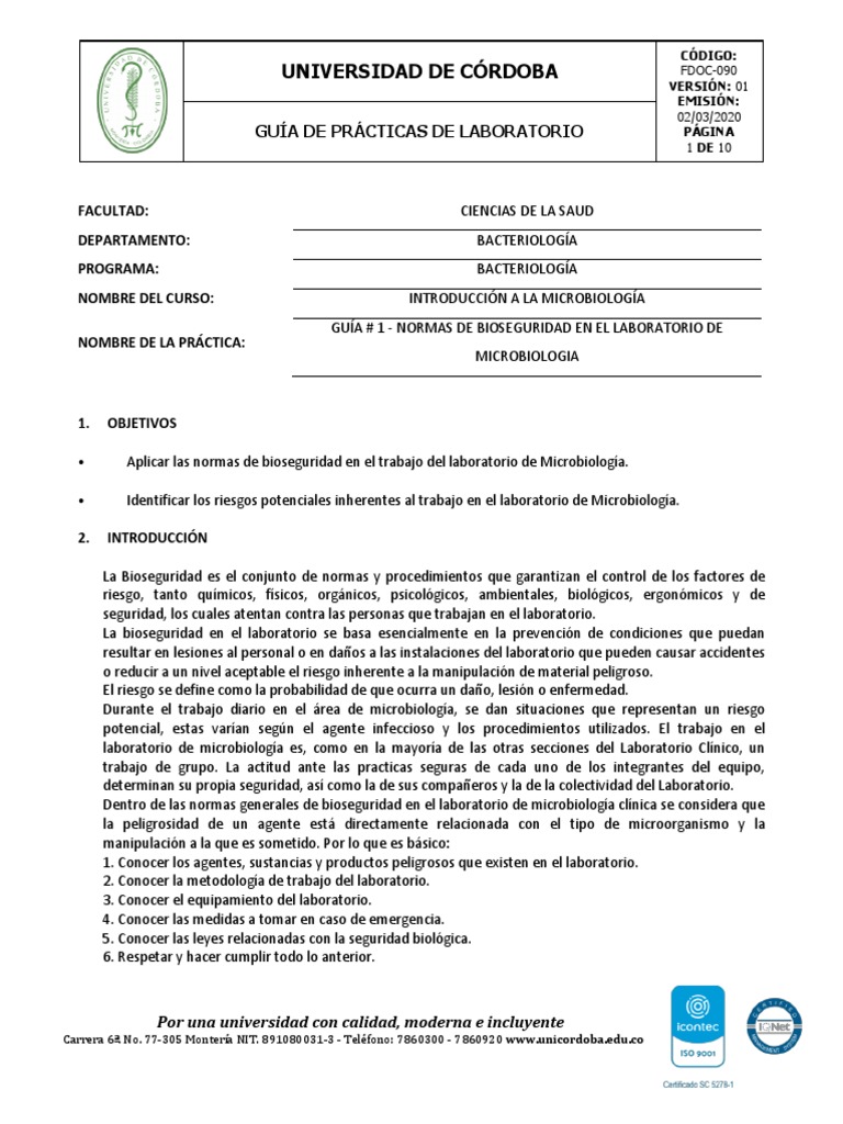 Guia # 1 - Normas de Bioseguridad en El Laboratorio de Microbiología ...