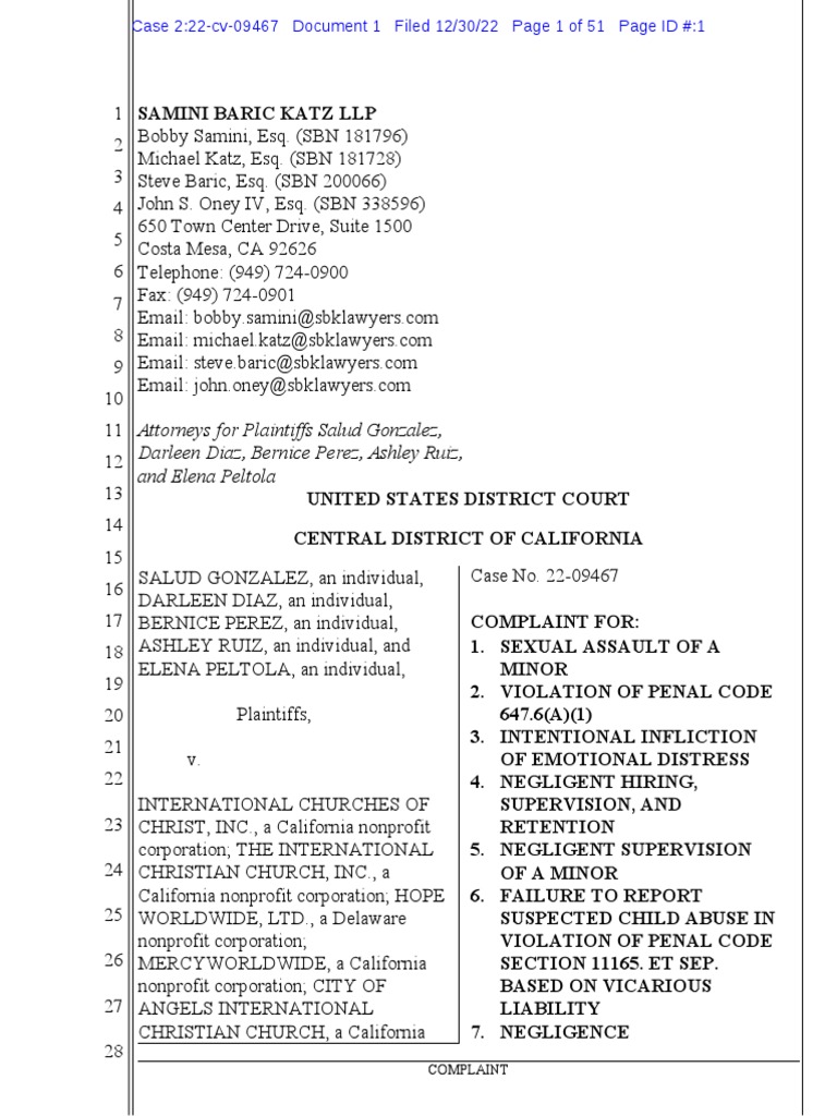 Kip McKean ICC ICOC Sexual Abuse Complaint (Part 1) PDF