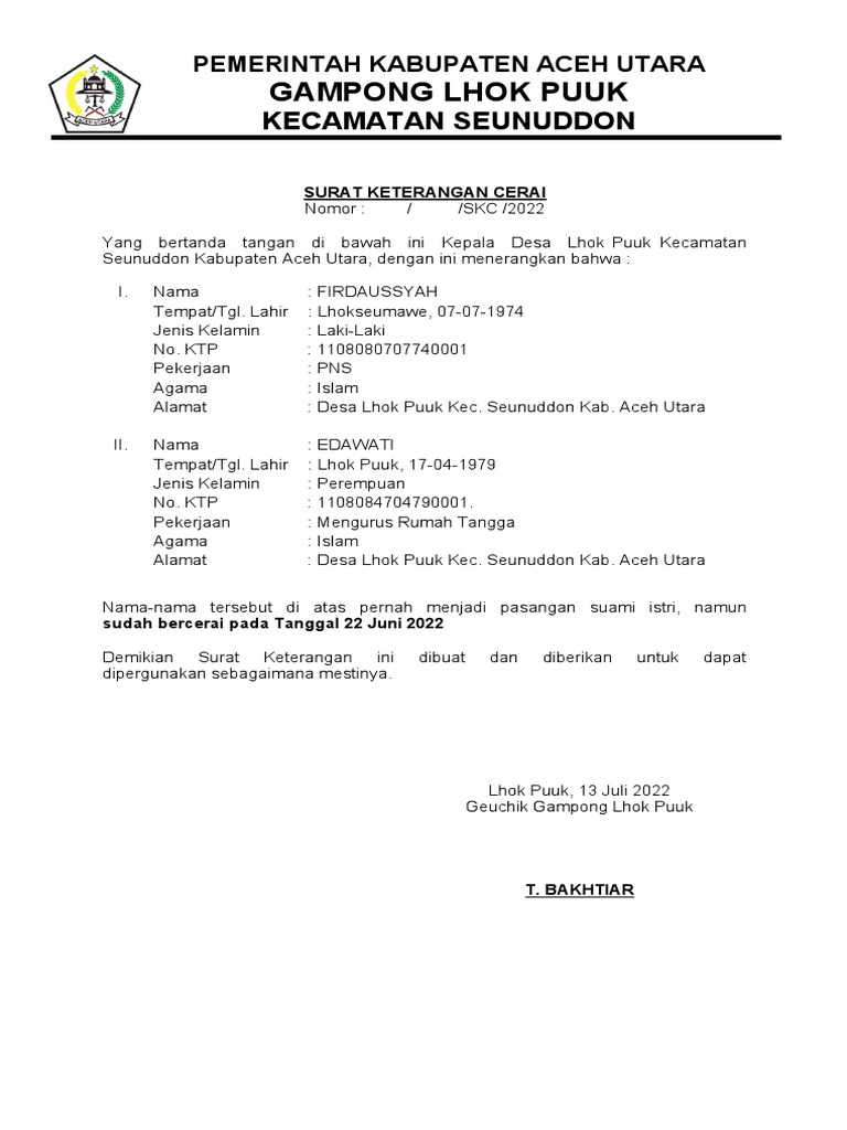 Surat Cerai Dari Desa | PDF