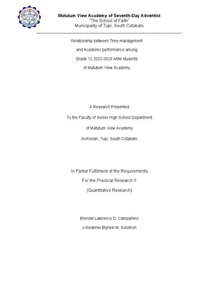 Time Management and ABM Students' Performance | PDF | Psychology ...