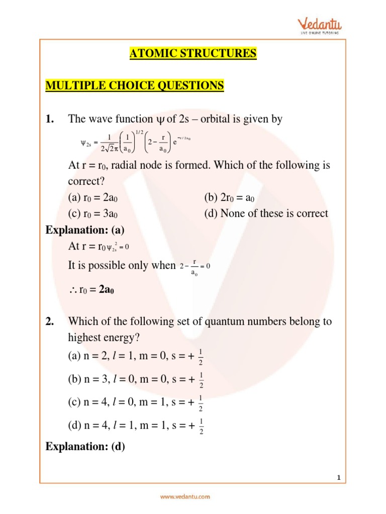 JEE Mains Atomic Structure MCQs | PDF | Atomic Orbital | Electron