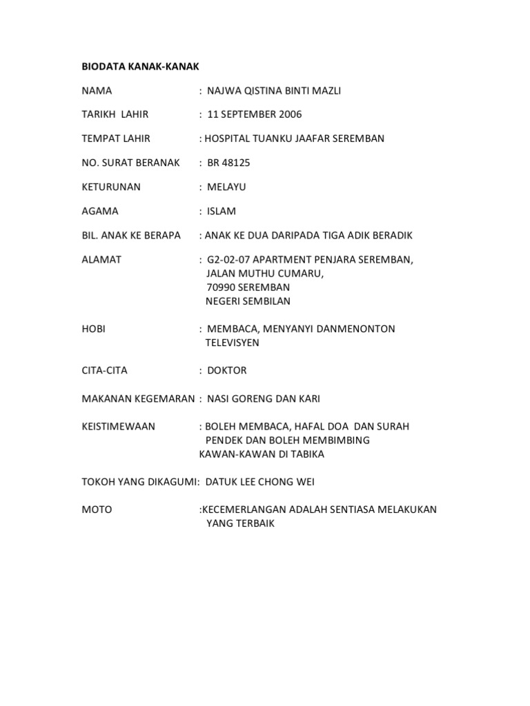 Biodata Kanak Pdf