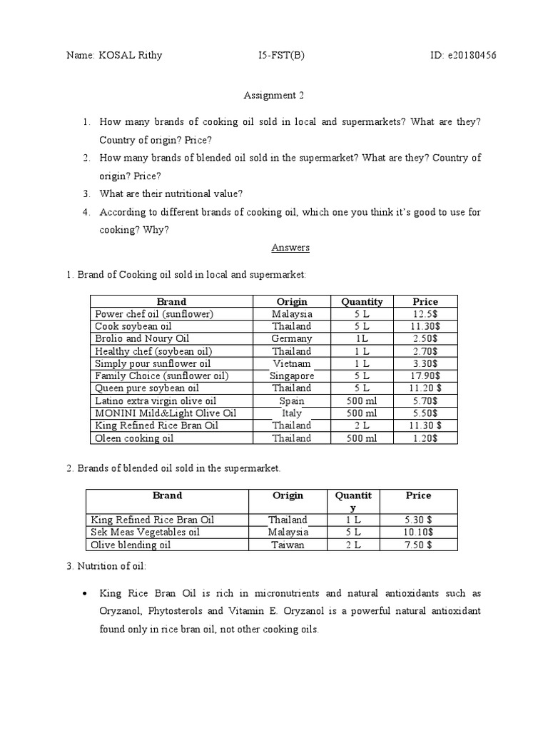 What Are Examples Of Cooking Oil
