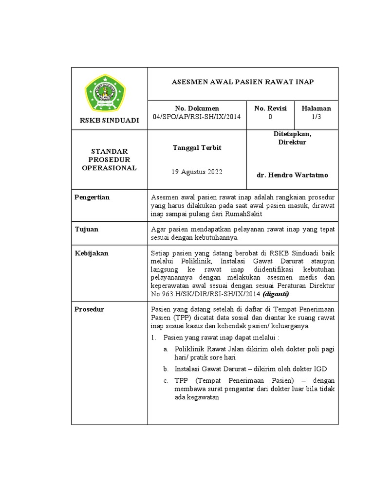 Spo Assesmen Pasien Rawat Inap Baru Pdf