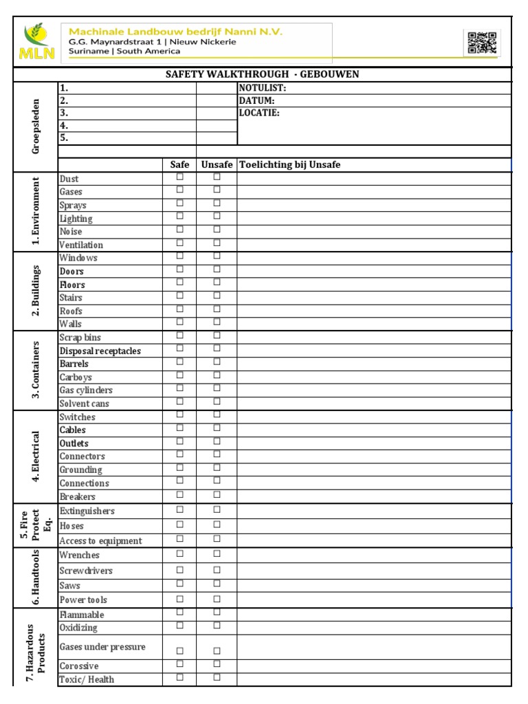 Safety Walkthrough Checklist Template | PDF | Equipment | Manufactured ...