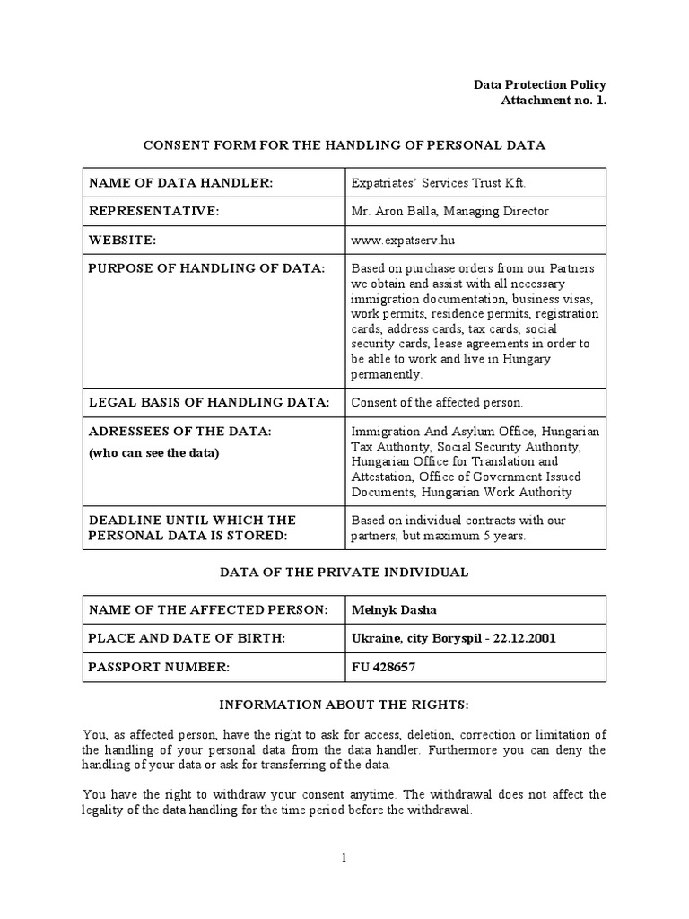 Consent Form For Data Protection - GDPR | PDF | Information Privacy ...