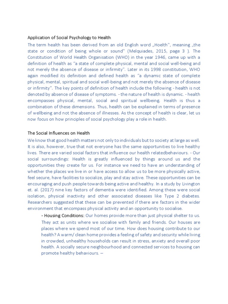Social Psychology's Role in Health | PDF | Well Being | Psychology