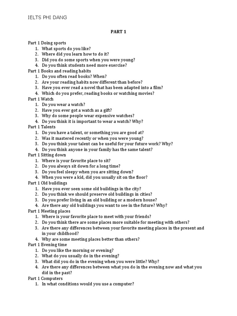 Speaking Part 1 Part 2 And Part 3 Pdf