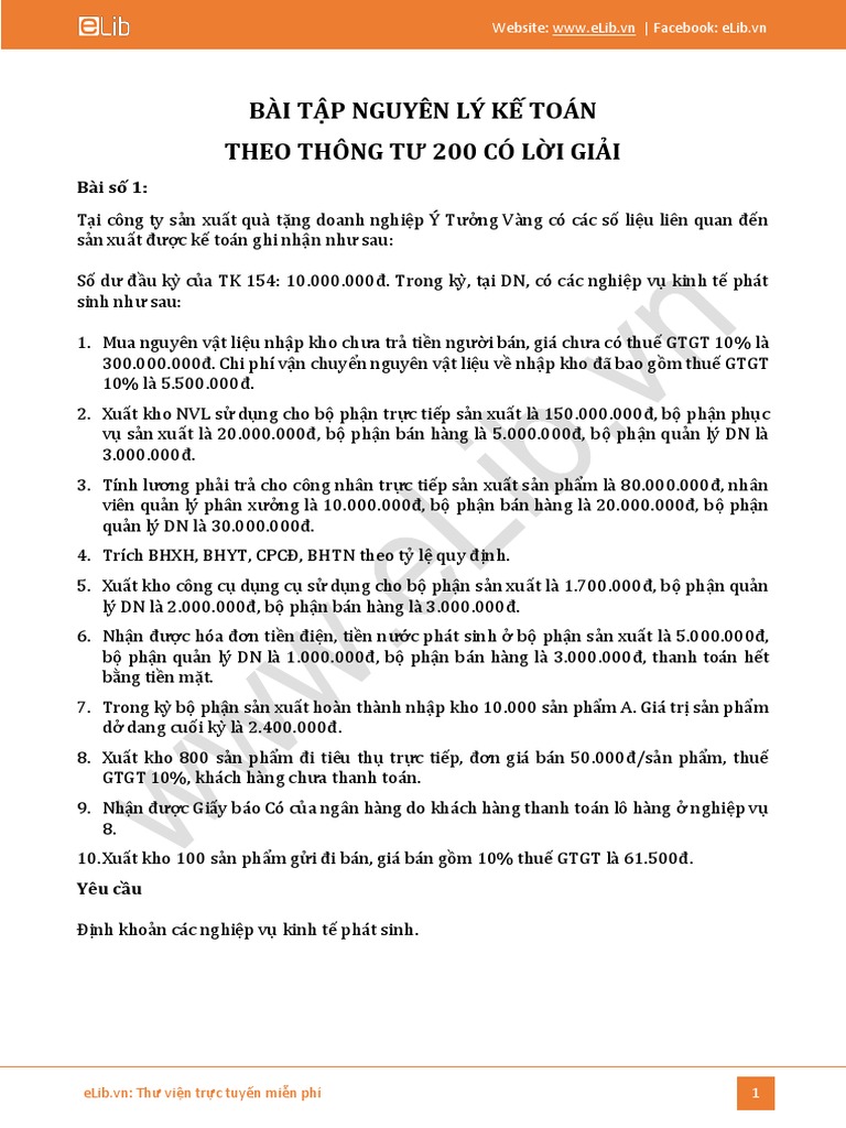 Bai Tap Nguyen Ly Ke Toan Theo Thong Tu 200750 | PDF