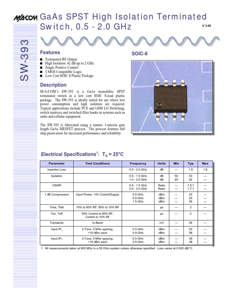 SW-393 GaAs SPST Switch Datasheet | PDF | Physical Quantities ...
