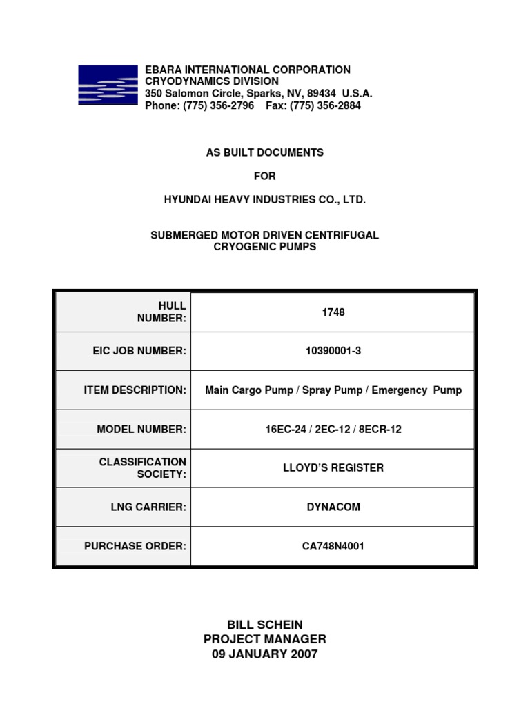 1039000123 h1748 As Built Documents PDF Electric Motor Pump