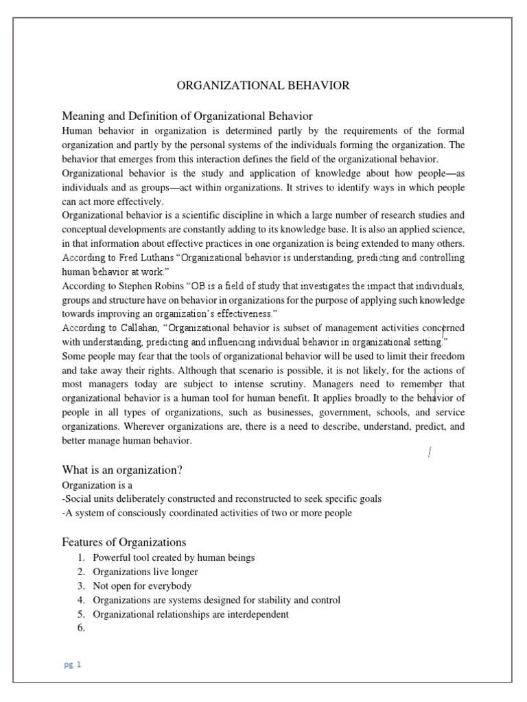 OB Notes 1 | PDF | Organizational Behavior | Psychology