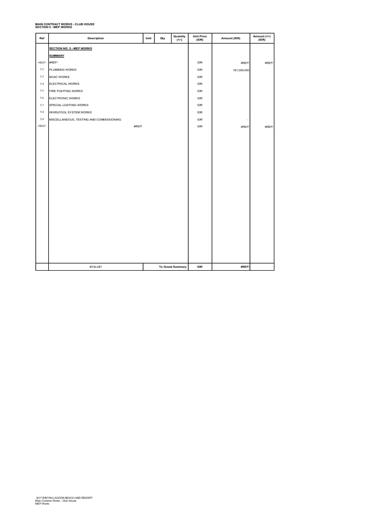 BoQ MEP Club House Kosong | PDF | Plumbing | Pipe (Fluid Conveyance)