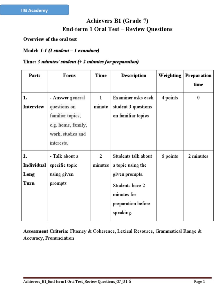 B1 Oral Test Review Questions G7 | PDF | Learning | Cognitive Science