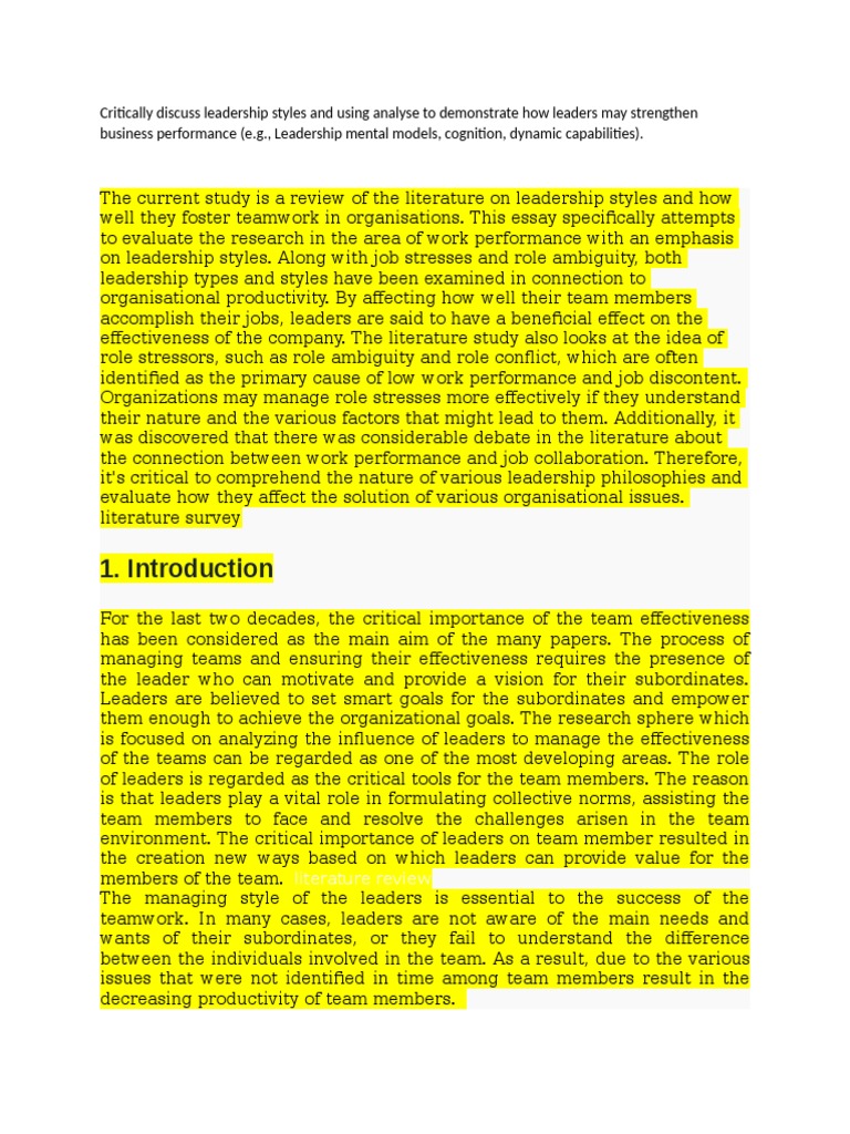 Critically Discuss Leadership Styles PDF Leadership