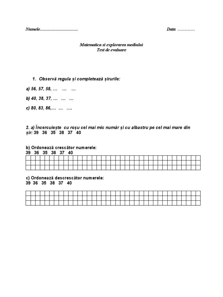 Test 01 Februarie - Mem - Clasa I | PDF