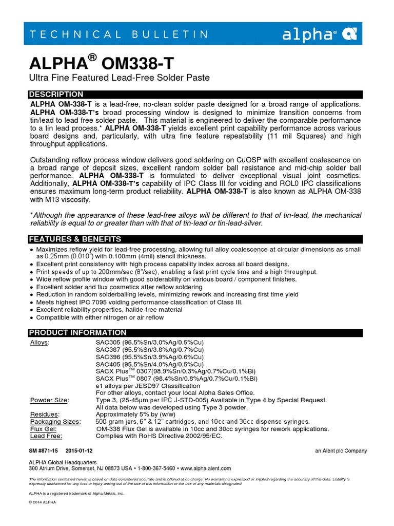 Alpha Om338T CNP TB SM871 English PDF Solder Chemistry