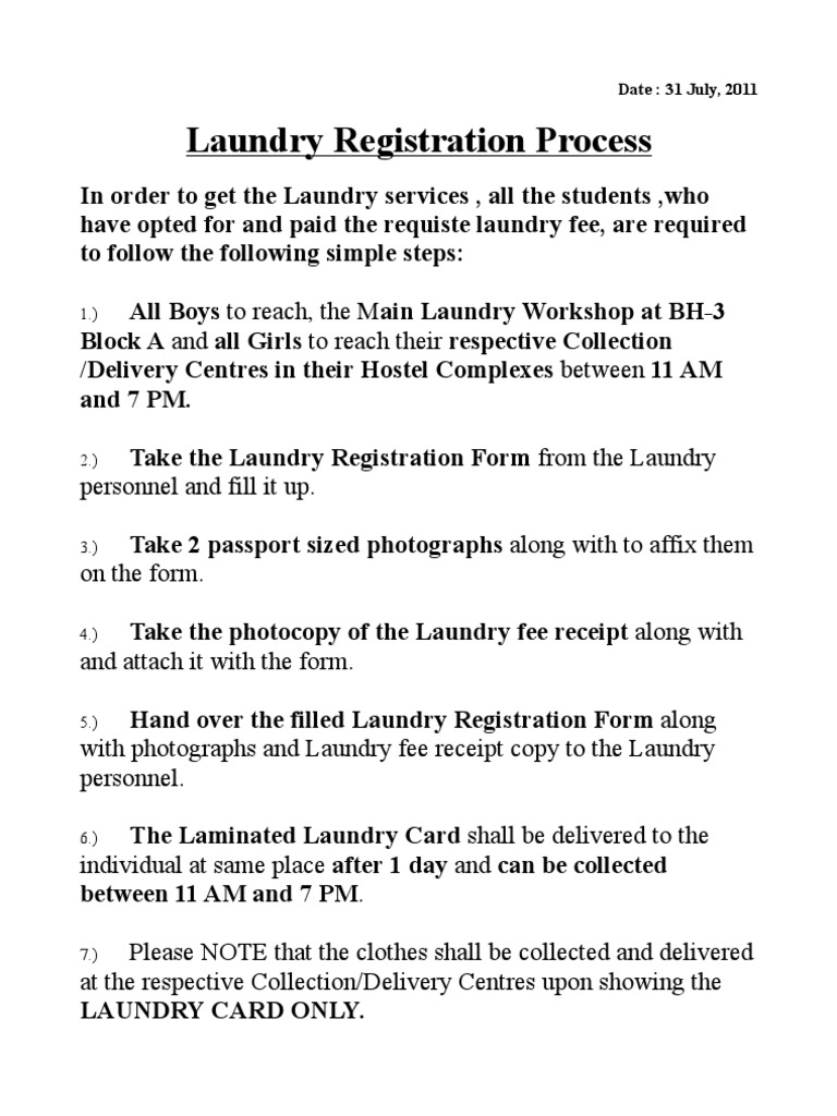 Laundry Registration 31 July 2011 | PDF