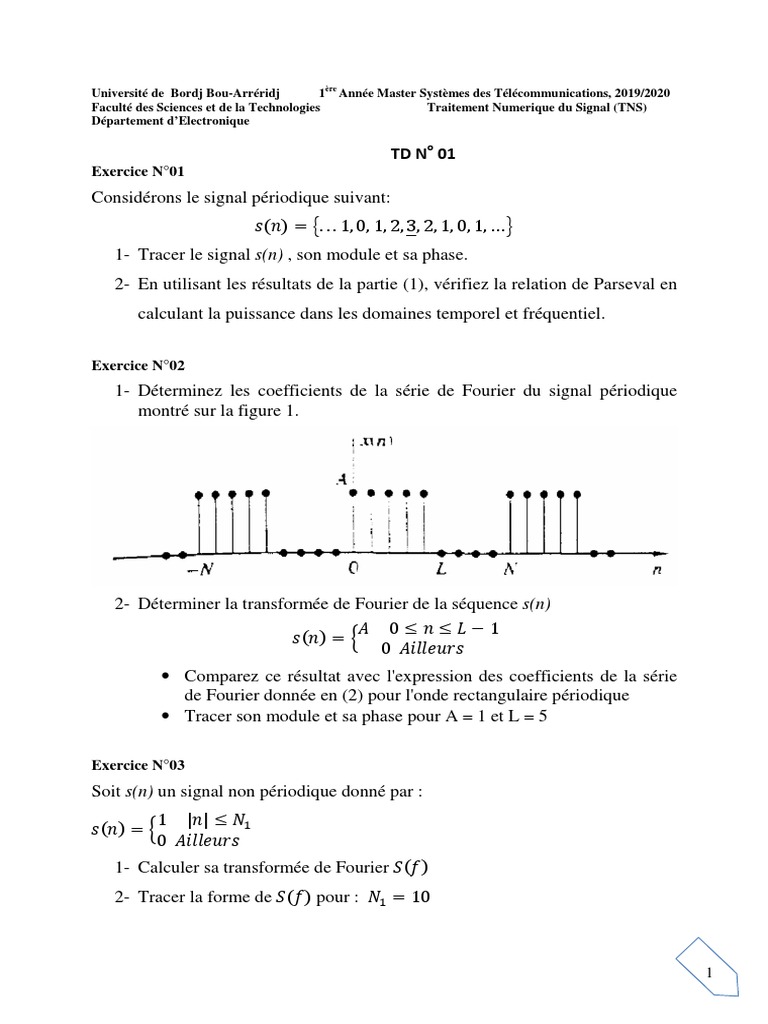 Traitement Numérique du Signal : Exercices | PDF | Transformation de ...