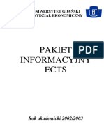Pakiet Informacyjny Ects: Rok Akademicki 2002/2003