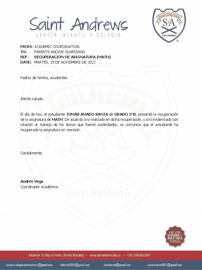 TOMÁS+AMADO+SANTA+-+GRADO+5°B | PDF