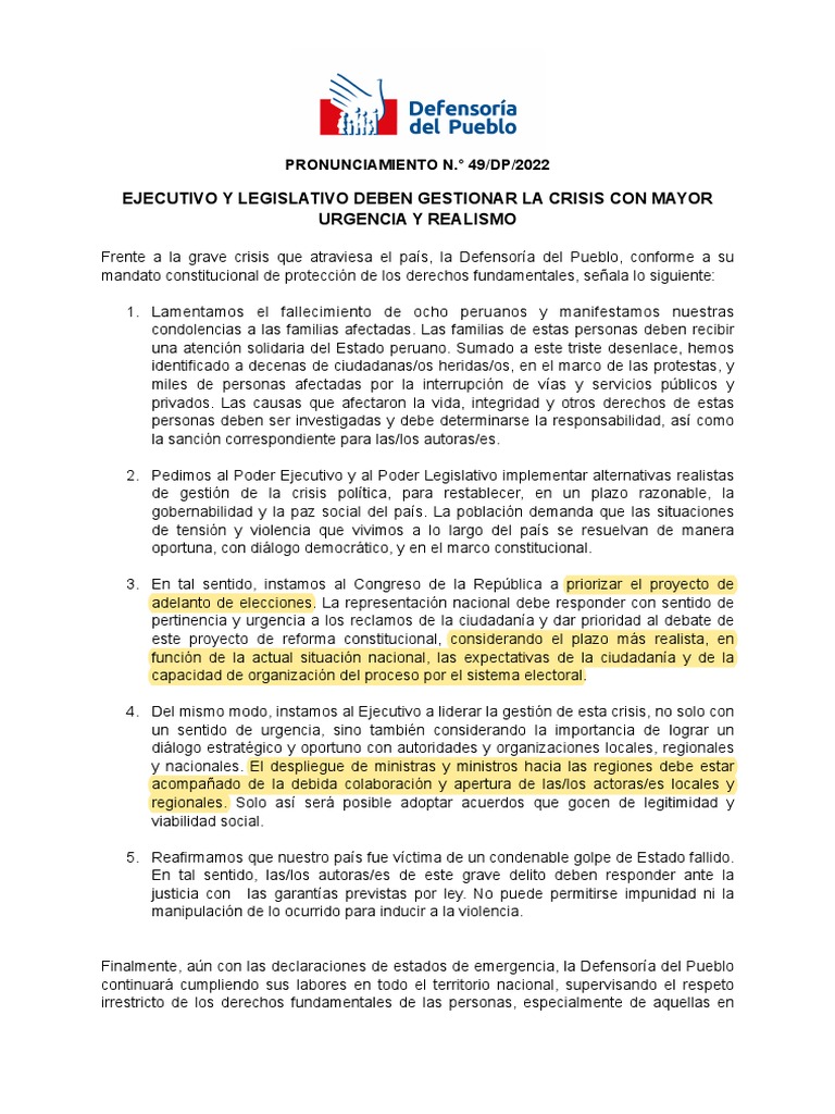 Pronunciamiento 14 12 22 EJECUTIVO Y LEGISLATIVO DEBEN GESTIONAR LA ...