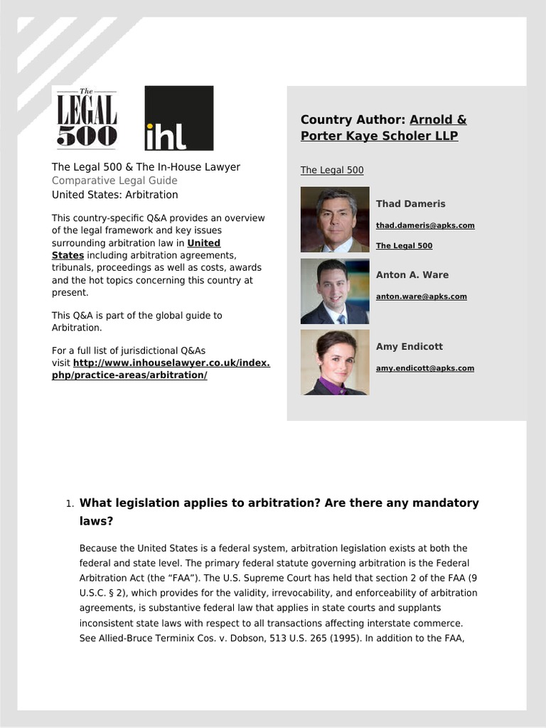 US Arbitration Law Overview Guide | PDF | Arbitration | Arbitral Tribunal