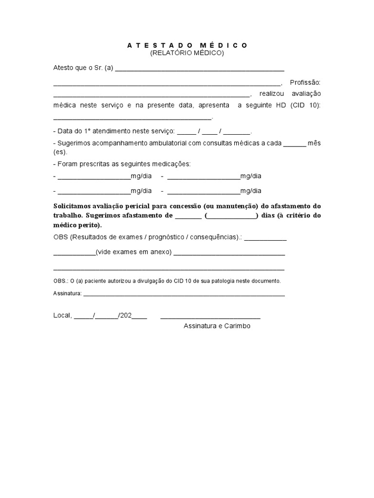 Modelo de Atestado Médico para INSS | PDF
