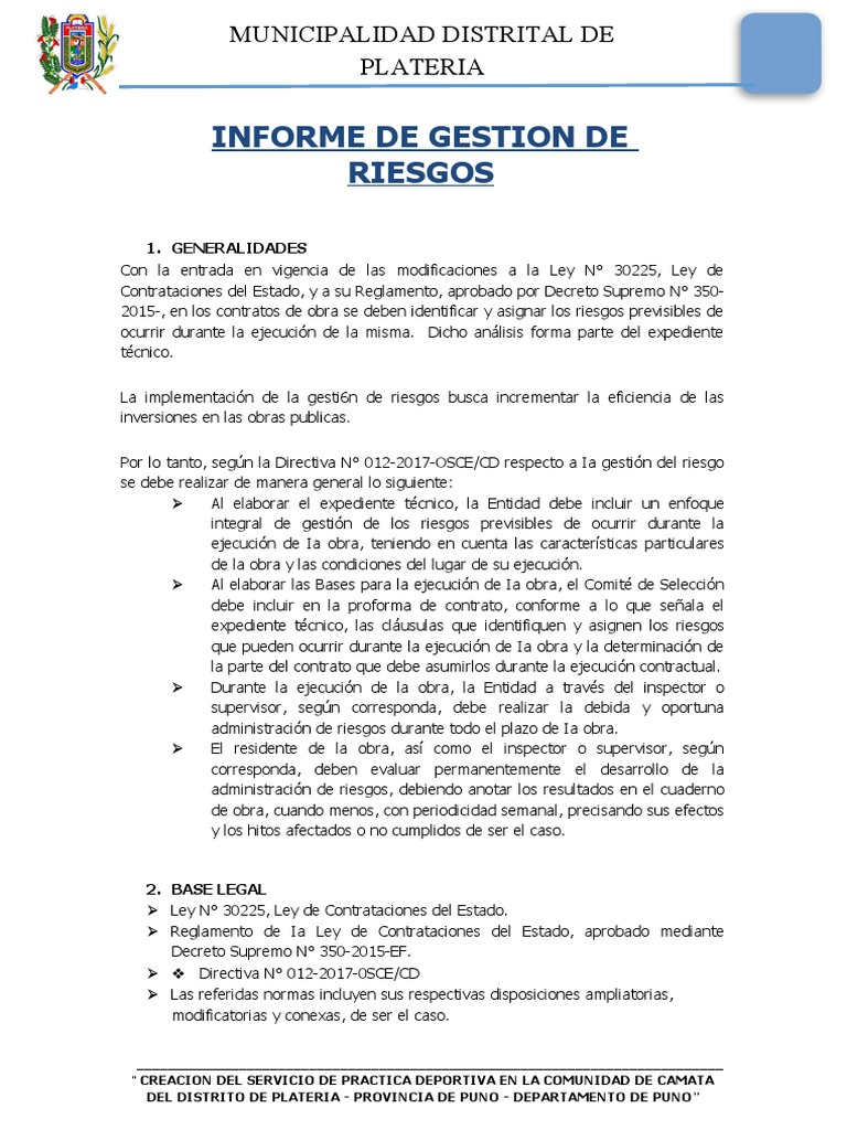 09 03 Informe De Riesgo Camata Pdf Riesgo Business