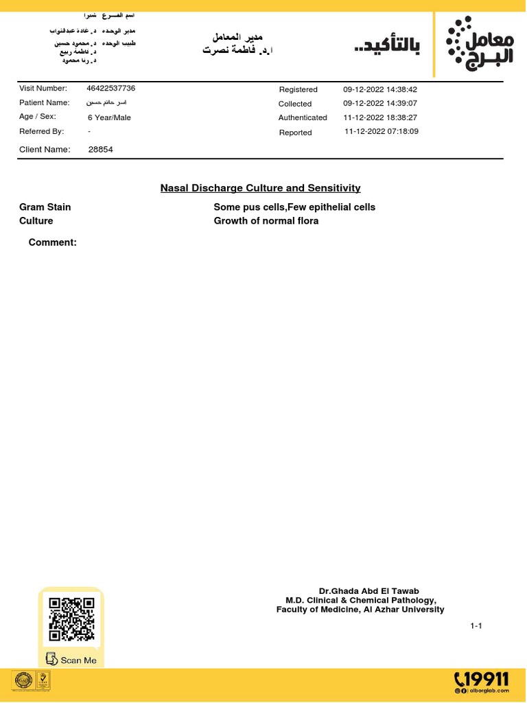Nasal Discharge Culture and Sensitivity PDF
