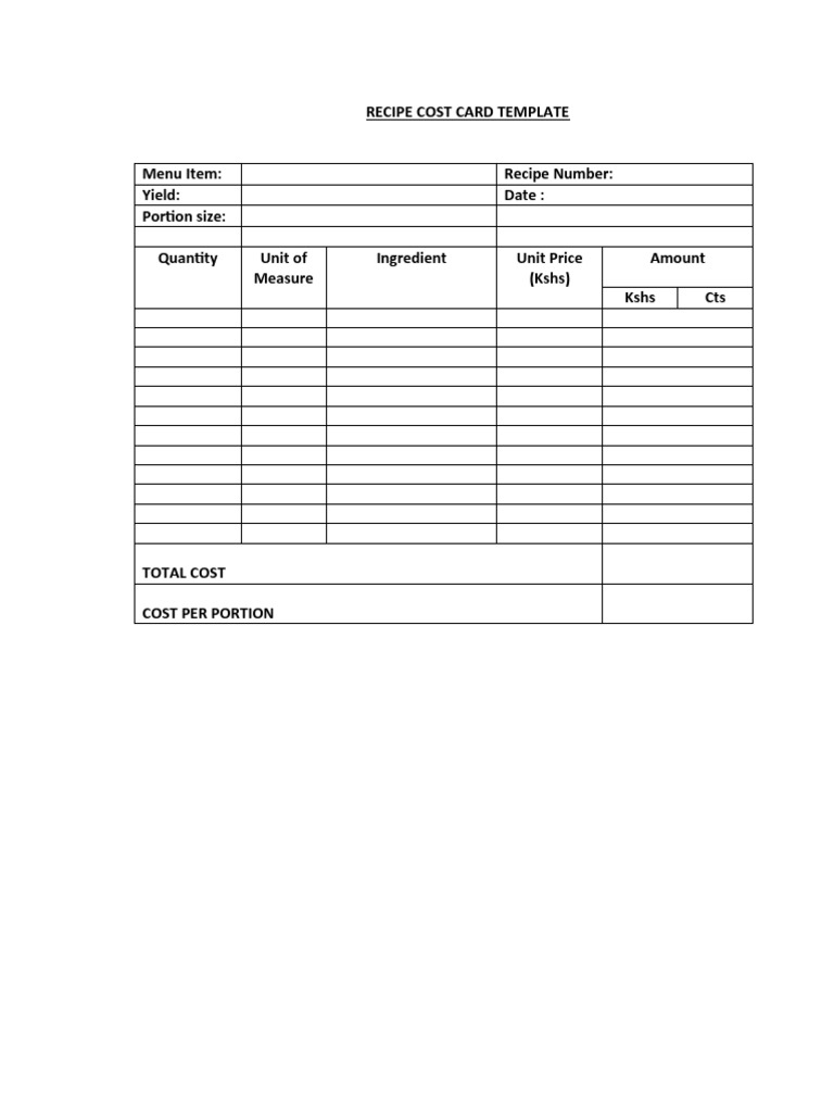 Recipe Cost Card Template | PDF | Cooking, Food & Wine | Technology ...