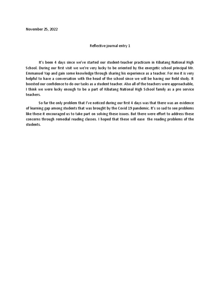 Reflective Journal Entry 1 | PDF