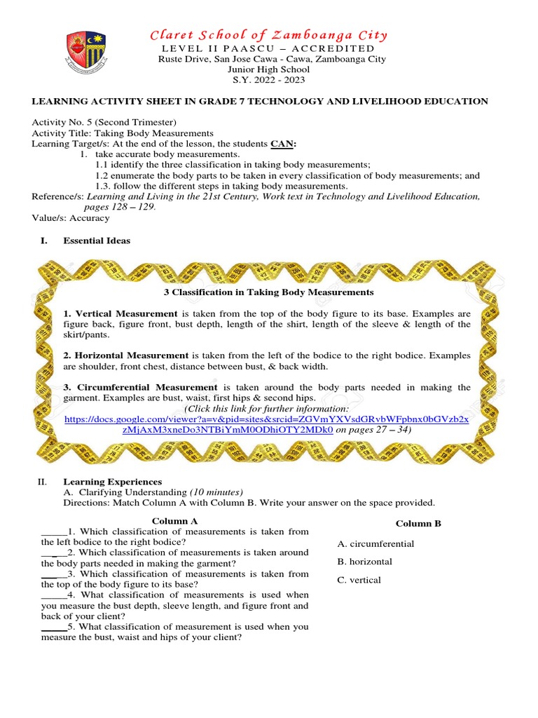 5 Taking Body Measurements PDF Length Waist